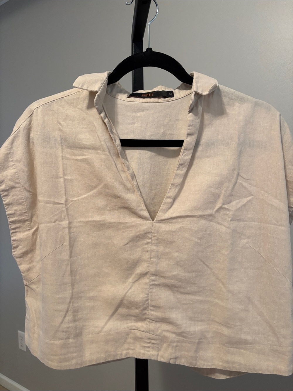 TAN LINEN CROP TOP 21” PTP
